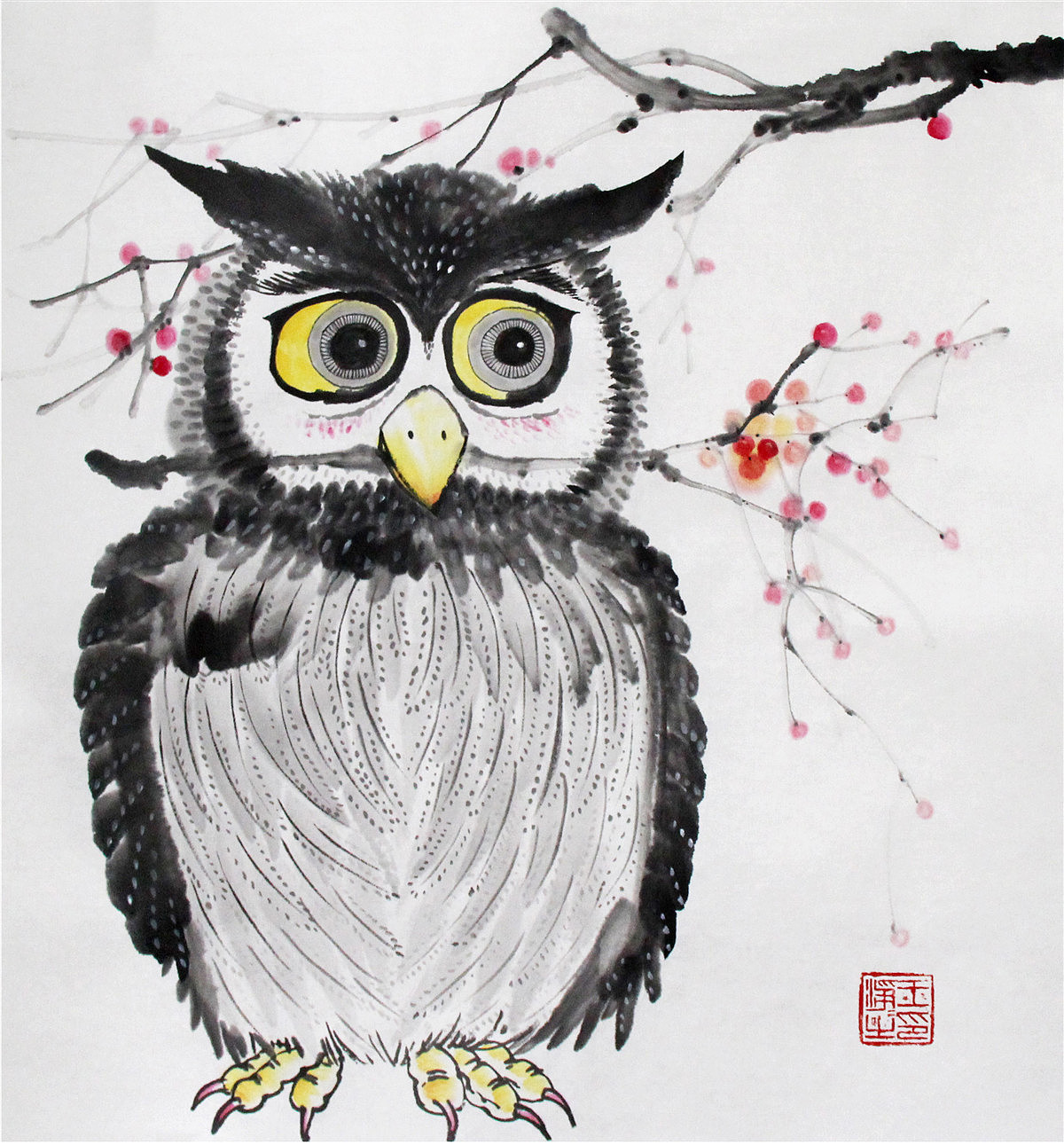 21幅宣纸水墨插画猫头鹰