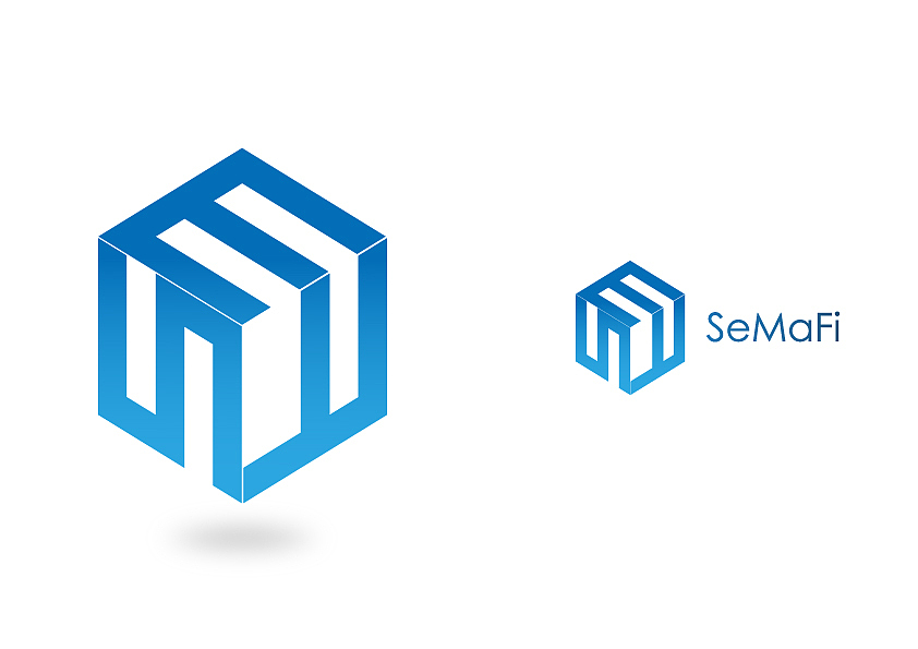 设计,logo由semafi大写字母smf组成,构成六边形寓意盾牌代表安全,立体
