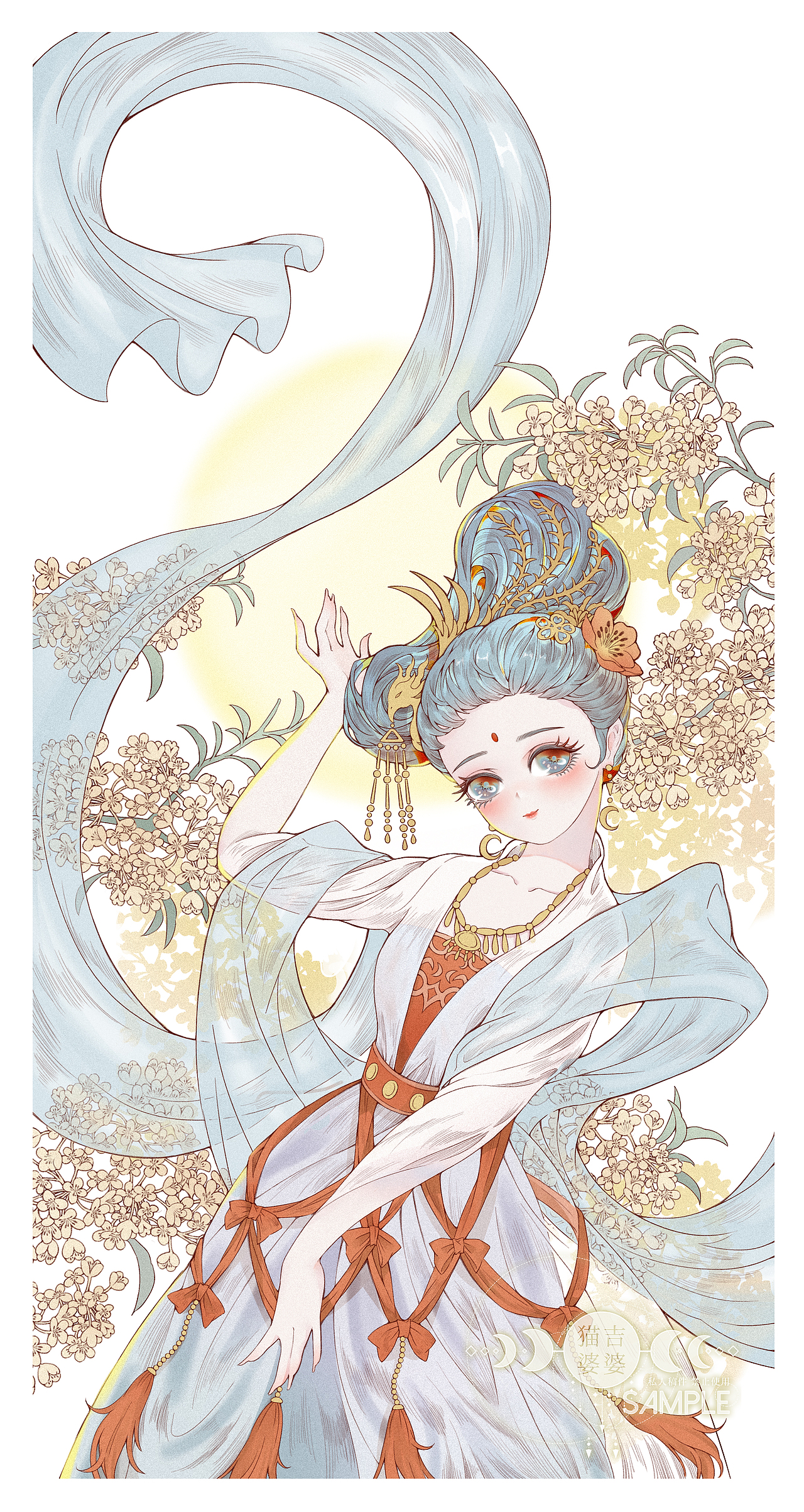 小嫦娥-中秋节贺图（图ZMjI2ODc0OTEy） - 艺术插画 - 站酷设计师猫吉婆婆原创素材 - 站酷ZCOOL