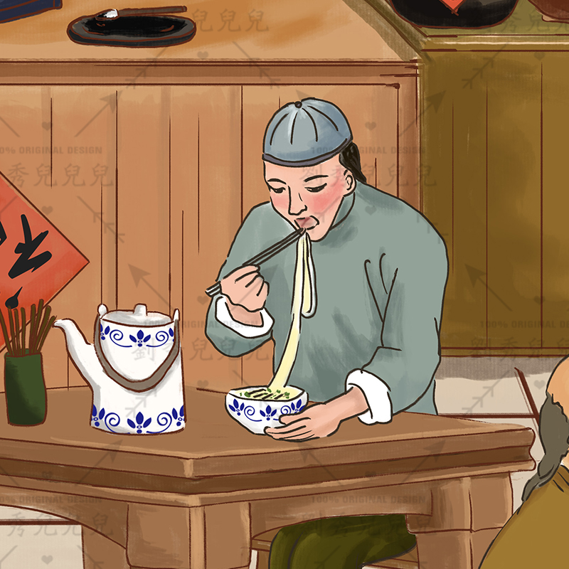 古代茶馆插画图片