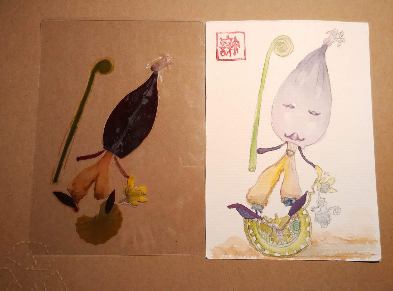 植物标本书签水彩画