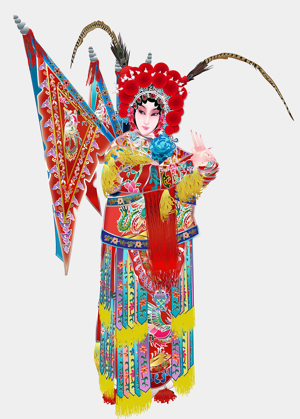 刀马旦武旦京剧人物矢量插图