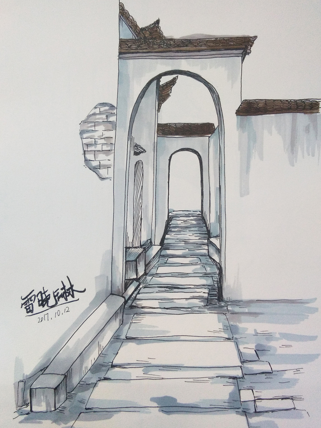 之前去宏村写生的作品