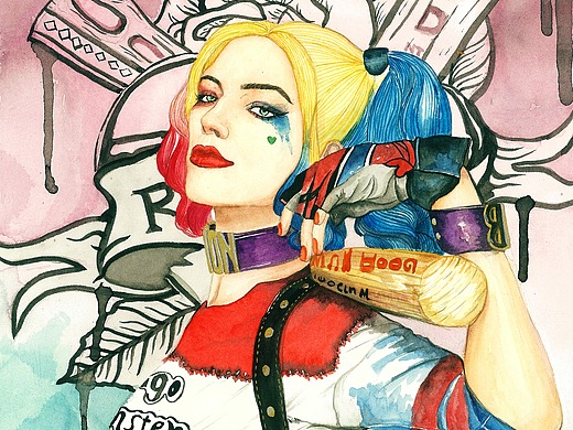 水彩插画小丑女哈利奎因