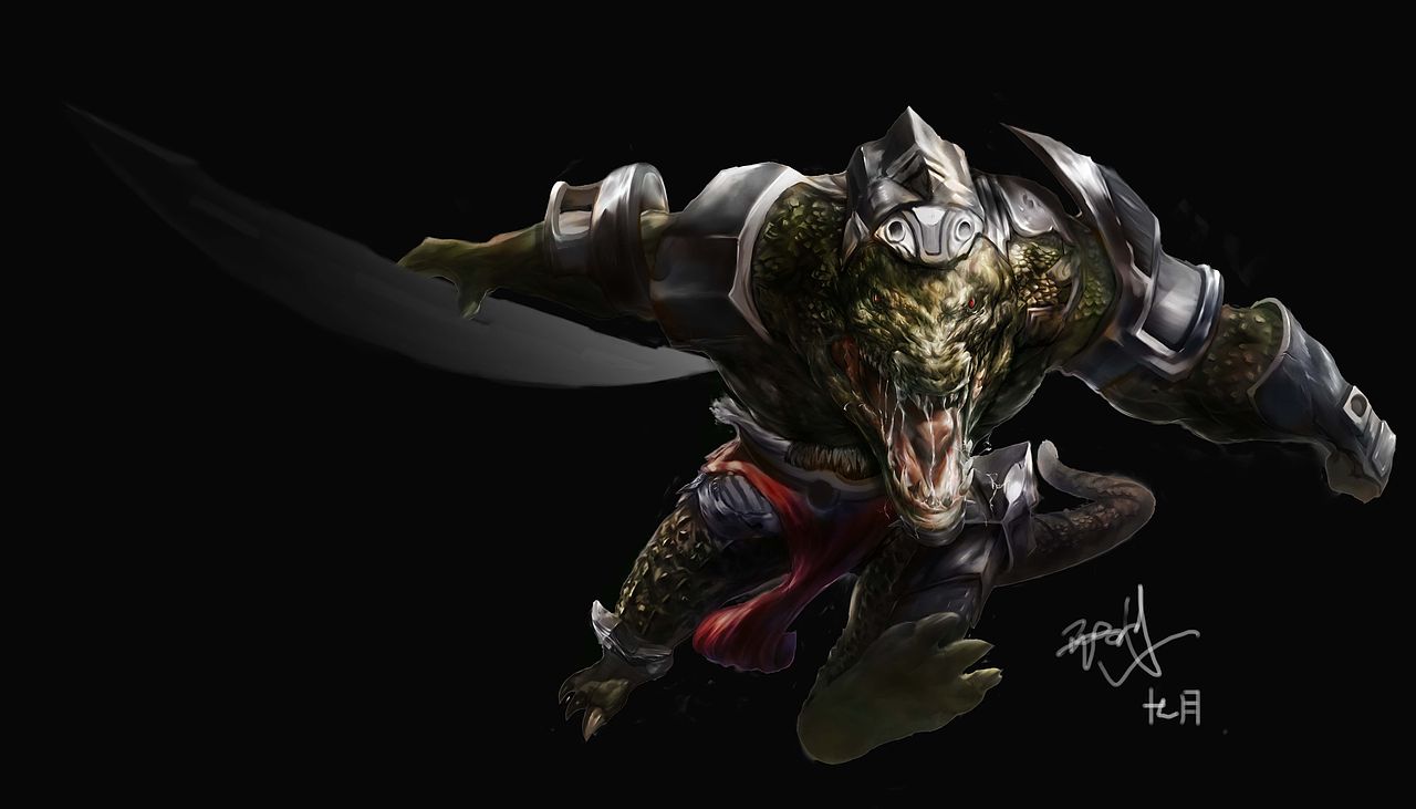 鳄鱼英雄联盟同人野兽原画设定lol游戏原画武器装备铠甲战士