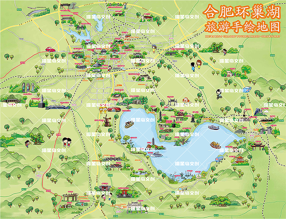 旅游手绘地图，景区手绘地图，智慧旅游导览图，喵星岛