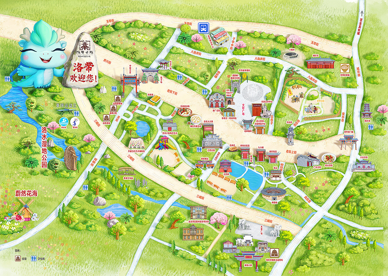 洛带古镇景区手绘地图