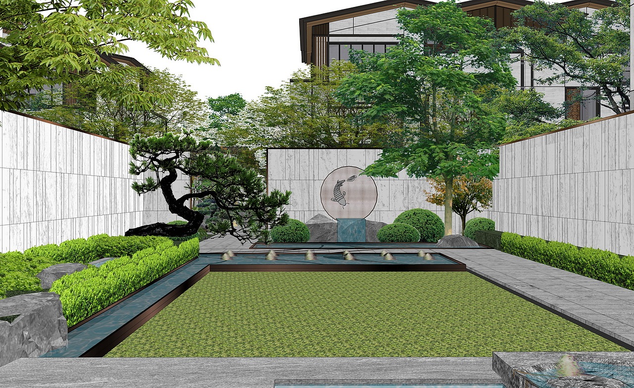 新中式别墅区景观SU模型下载