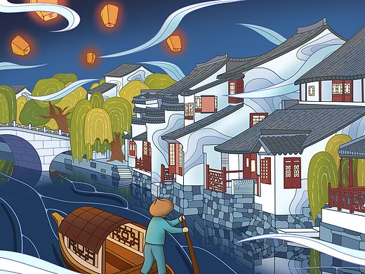 水乡国风插画