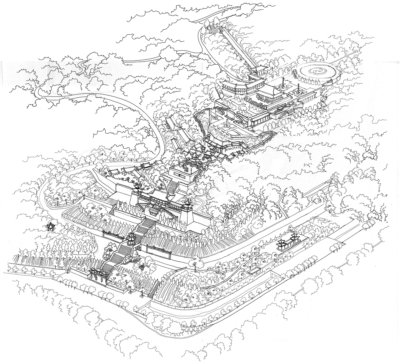 手绘 导览图 道观