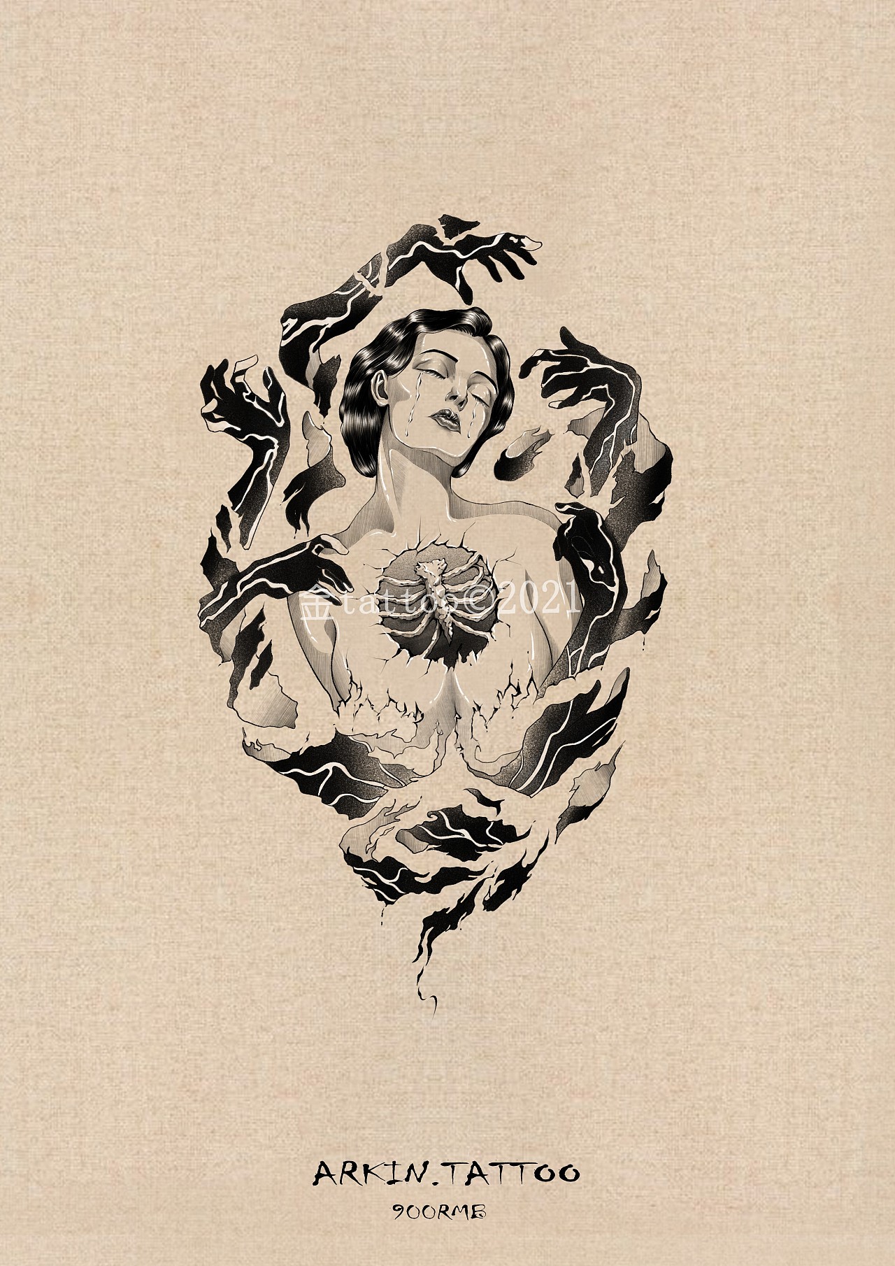 blackwork纹身手稿待认领(深圳云禾刺青)