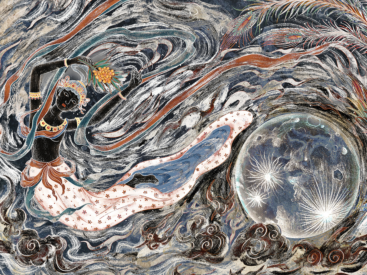 敦煌壁画致中秋（图ZMjY0MzQ2NzA4） - 商业插画 - 站酷设计师Fei先生原创素材 - 站酷ZCOOL