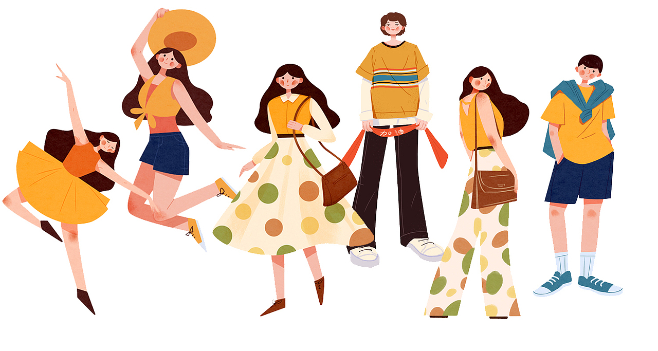 一组扁平化人物造型插画练习