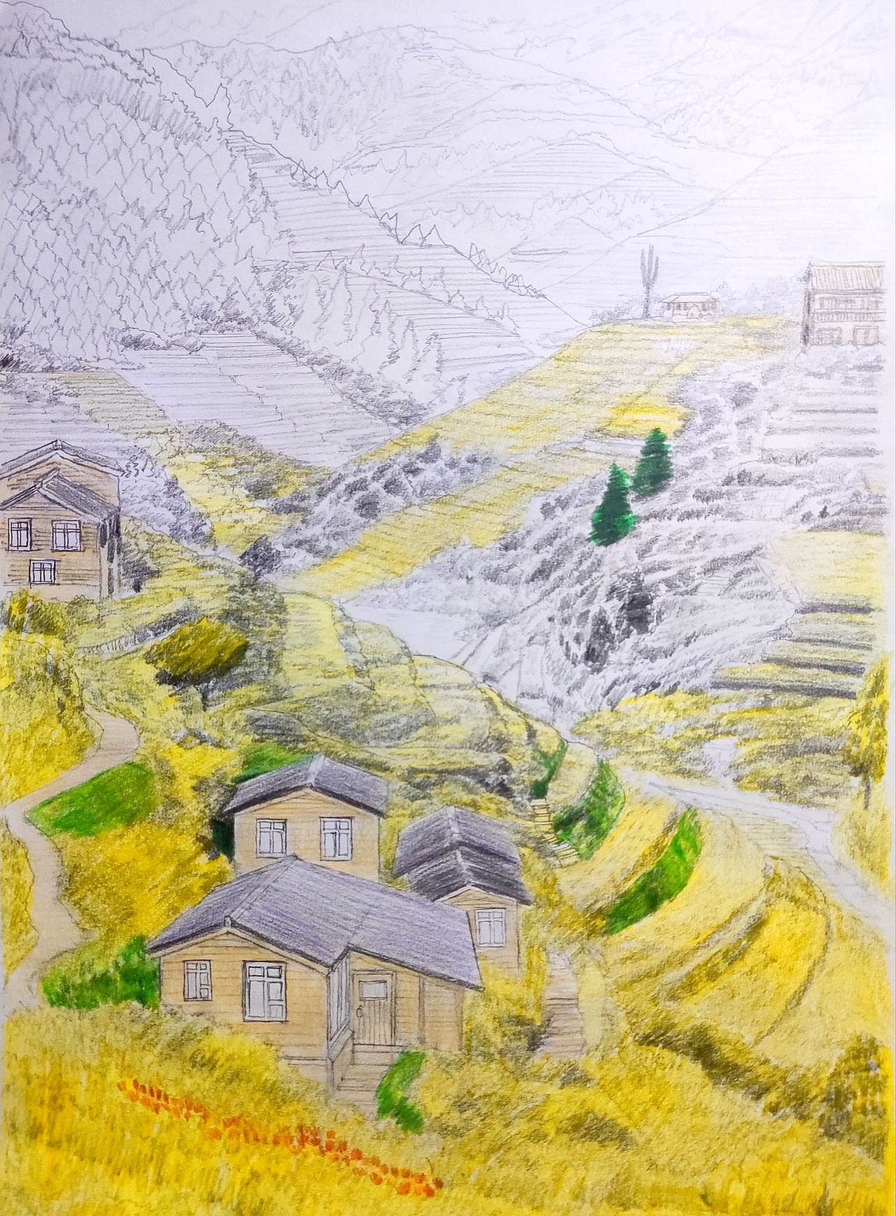 A3手绘|春日乡村的风景⑦