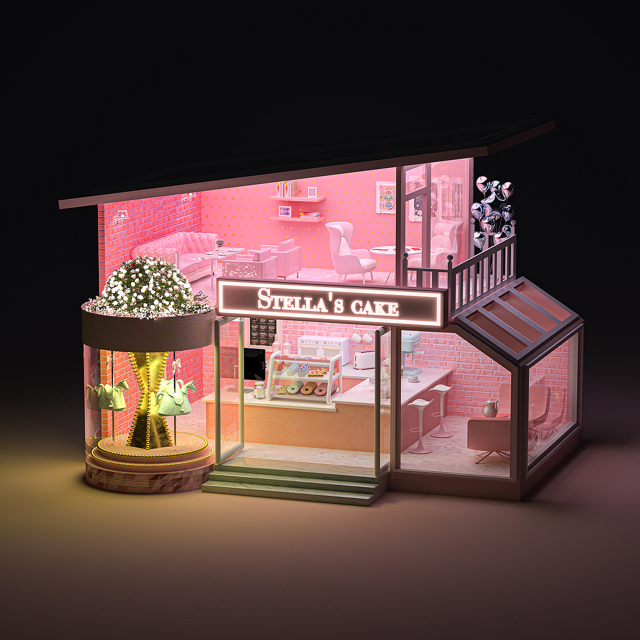 PINK CAKE HOUSE | 情人节快乐~~ C4D建模