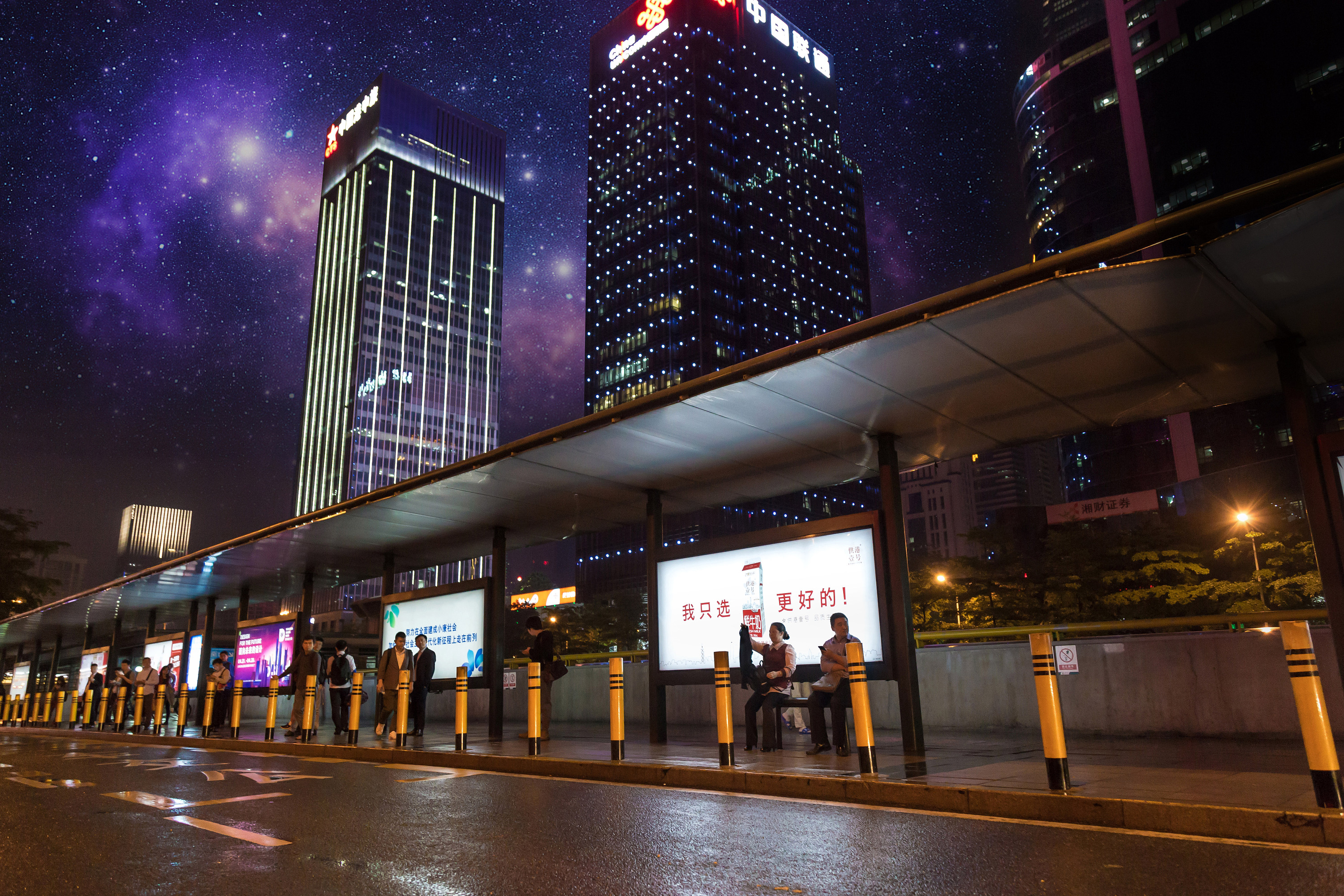城市夜景,深圳夜景,公交站牌夜景