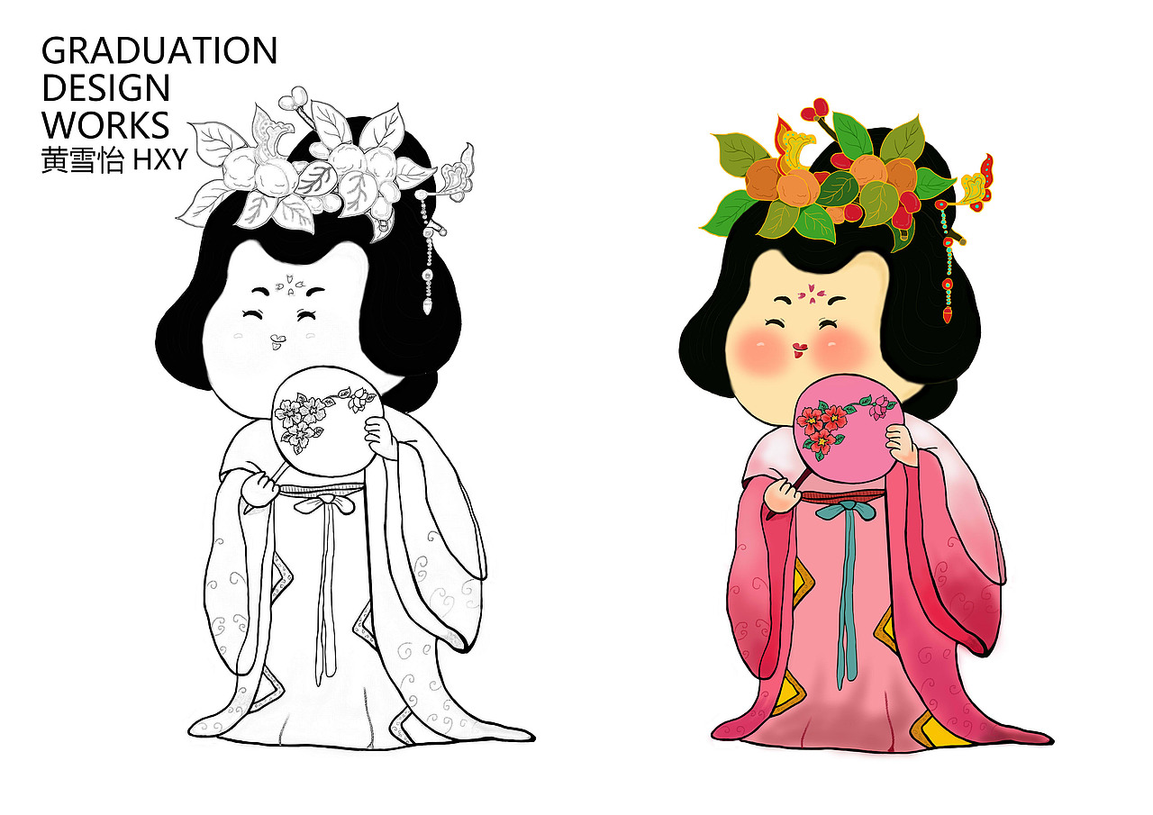 "觅柳寻花"插画设计以古代四大美女之一杨贵妃进行形象设计,人物采用