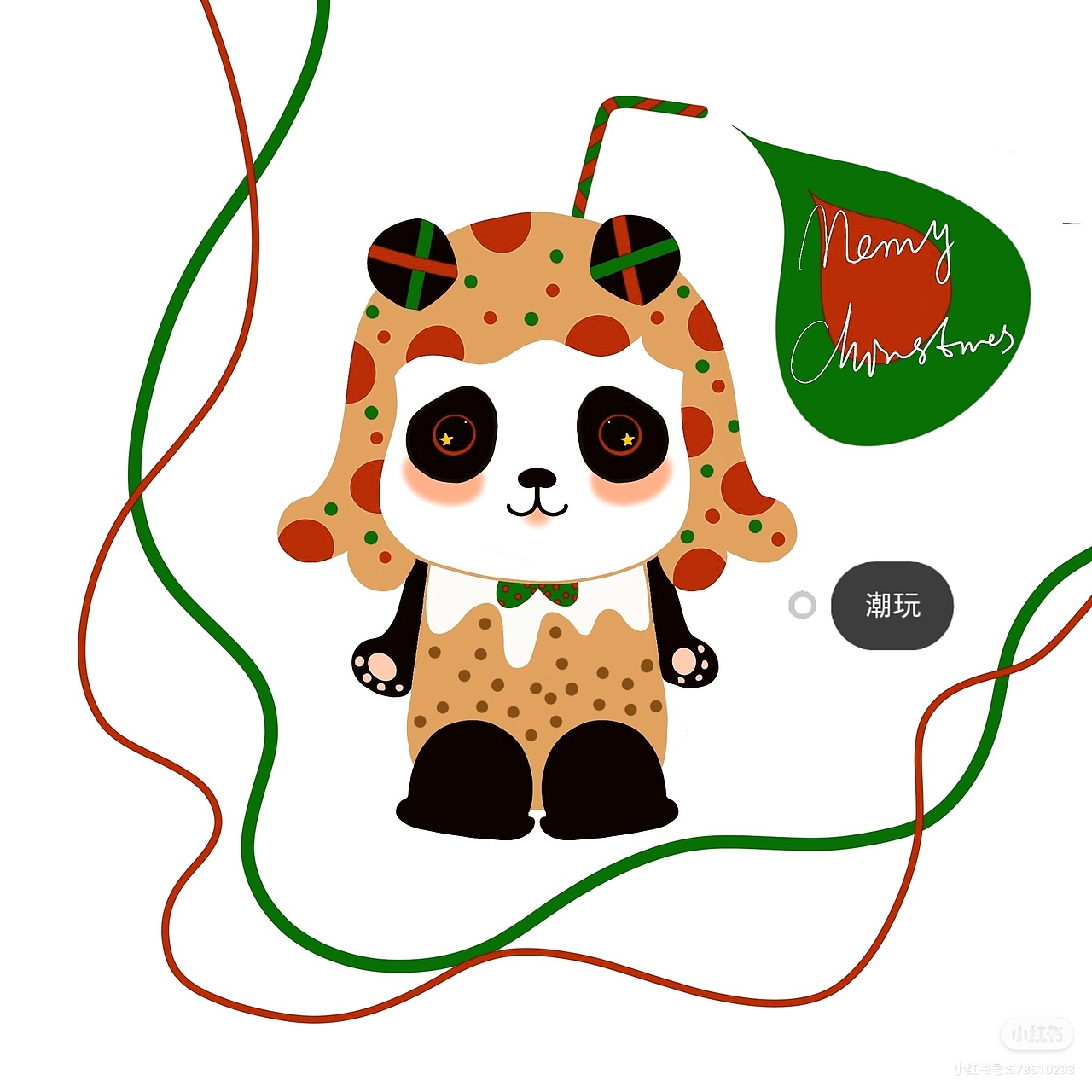 潮玩设计熊猫阿珍圣诞节款