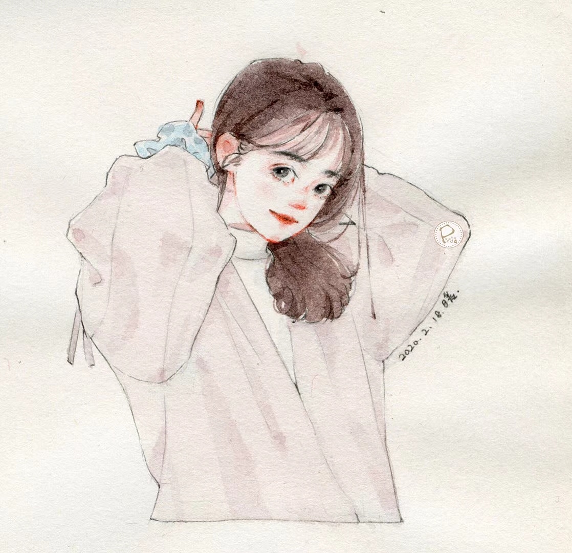 少女日常定格速写本上的水彩手绘元气少女头像水彩教程