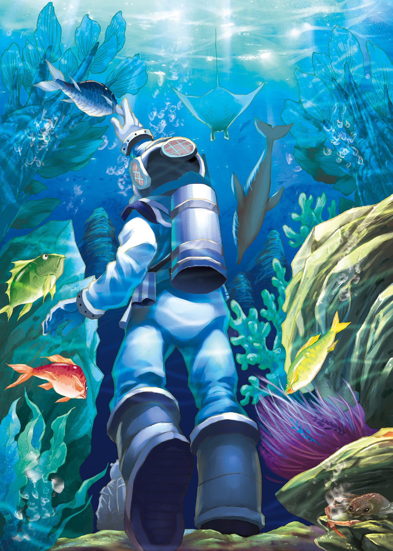 免费办公-创意蓝色海底少年潜水摄影图免费下载-Flash中心