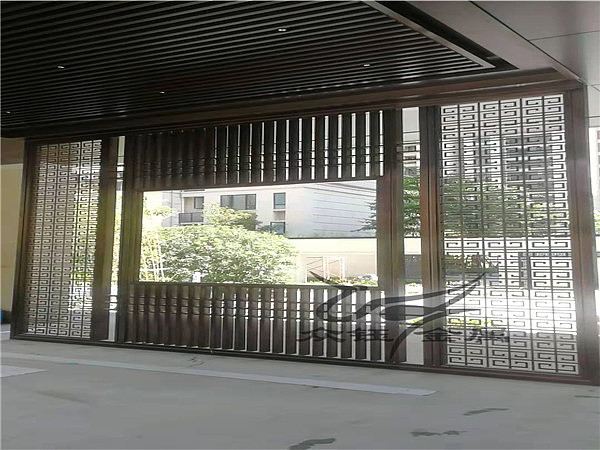 售楼处不锈钢屏风装饰工程—东城金茂府不锈钢廊架屏风