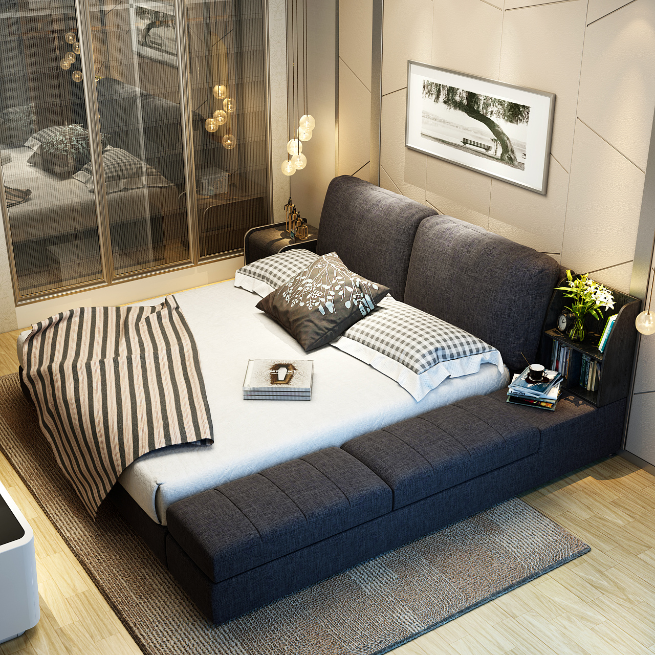 美式风格布艺床3D效果|空间|家装设计|艺帮设计 - 原创作品 - 站酷 (ZCOOL)