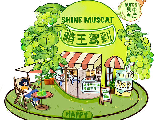 阳光玫瑰晴王的包装场景画