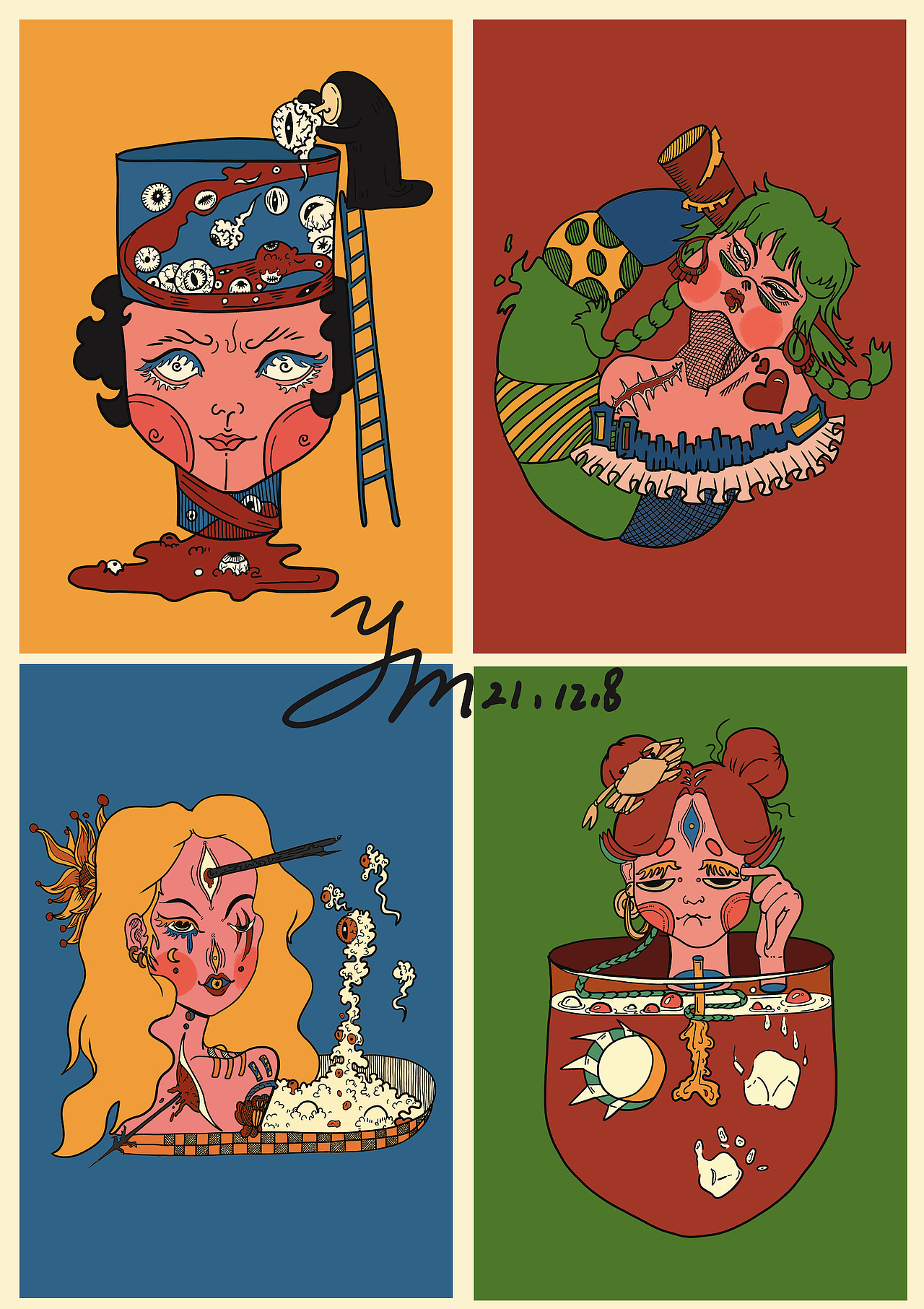 復(fù)古風(fēng)插畫上色（圖ZMjgwNTY1Njc2） - 概念設(shè)定 - 站酷設(shè)計(jì)師月老家的小妮子原創(chuàng)素材 - 站酷ZCOOL