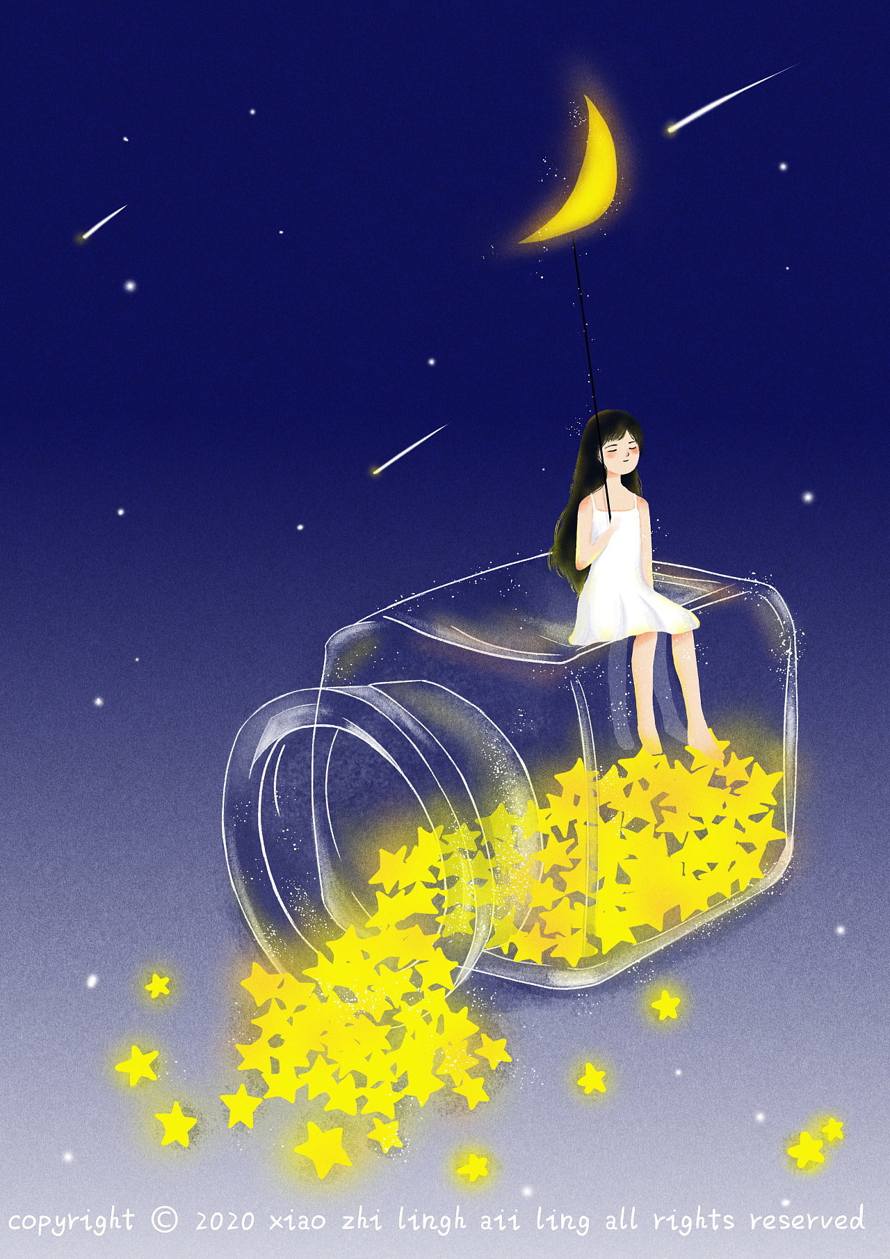 星星,月亮,女孩