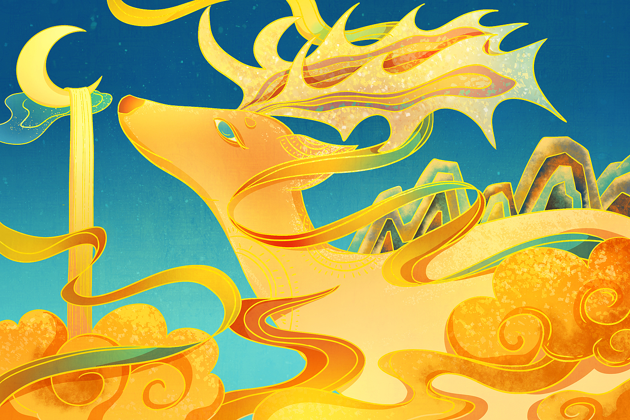 国风九色鹿插画小合集