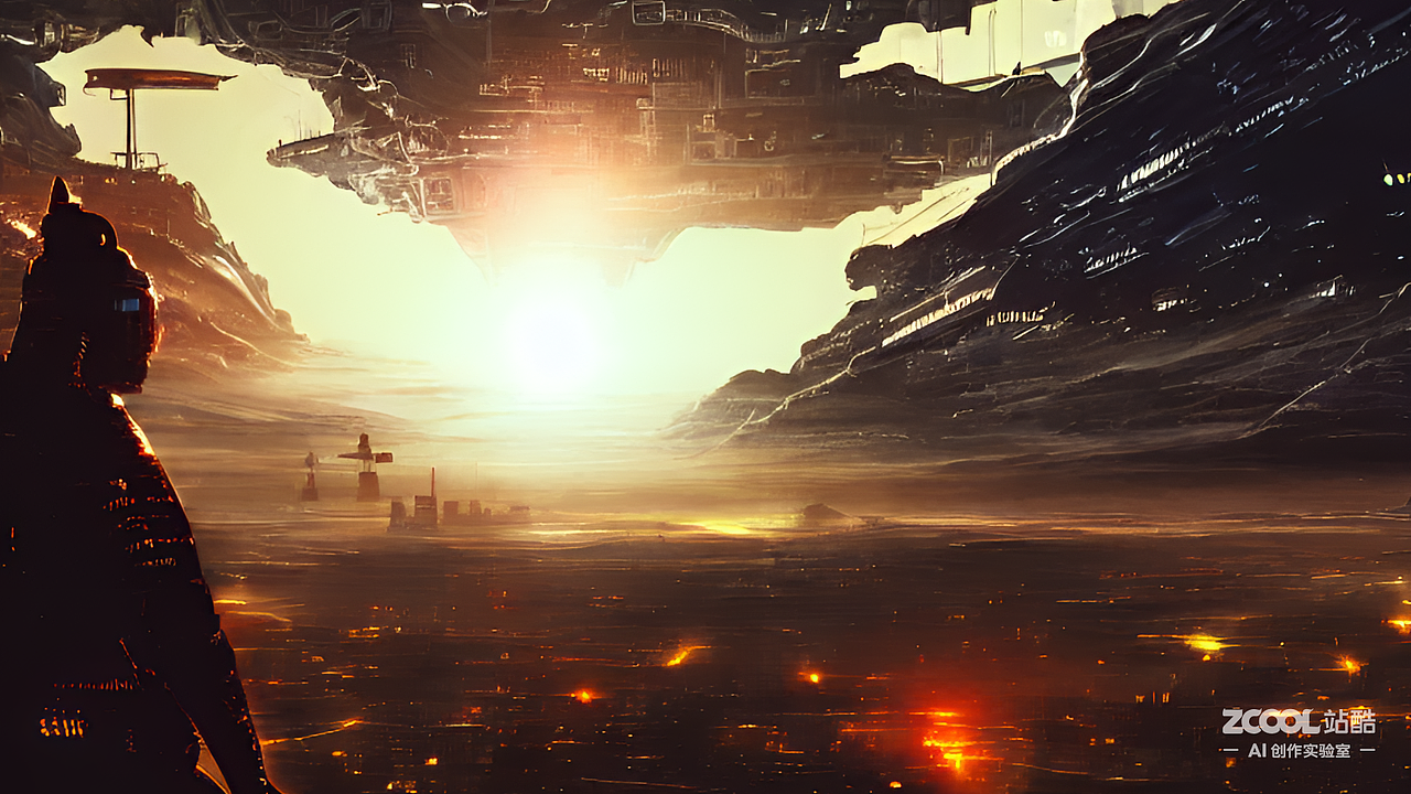 的黑暗赛博朋友城市，天空有发光的外星飞船（图ZMzIxOTY3MDE2） - AI作品 - 站酷设计师rr4r4r原创素材 - 站酷ZCOOL