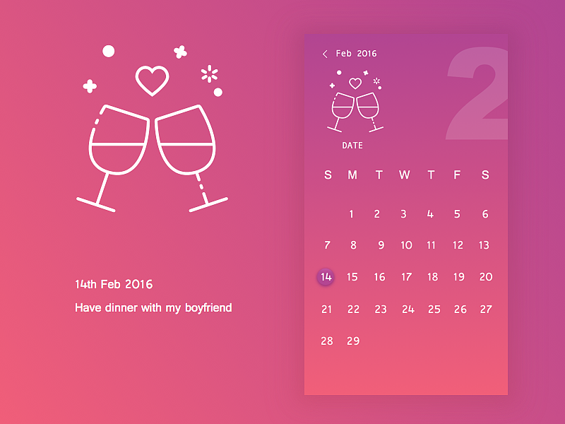 二月有什么?情人节喽~红紫色的渐变有没有一种浪漫的感觉,和男朋友在一个有情调的餐厅里享受烛光晚餐。(╯▽╰)沉浸在爱情里吧~