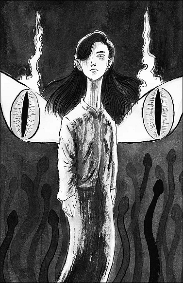 那云一家看那云又开始发癔症了，想过去把她抱到床上去，谁知这位娟子奶奶给阻止了，让那云她爸给找两瓶白酒过来，这一家人都不大喝酒，就把人家过节送礼的酒给拿过来了，本来想给娟子奶奶找个杯子，可谁知道这位奶奶直接就把一瓶白酒打开对瓶吹了，等这一瓶酒见了底儿，娟子奶奶这说话的语气神情就全不一样了，已经不是个三十岁左右女人的样子了，而是一个声音略带沙哑的老人的样子，她双手紧贴在身体两侧，高高地昂起来脖子，眼睛怒视着那云，像一条立起来的蛇朝着那云晃晃悠悠地走了过去，一遍绕着她走动，一边淅淅索索地说着什么旁人听不懂的话，只是那神情动作像极了一条饥饿的大蛇。