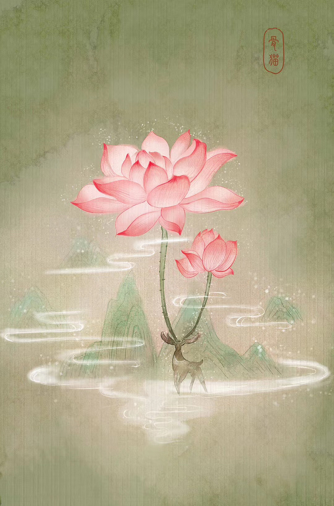 《 花间鹿 》（图ZMjM5NzY4MDAw） - 创作习作 - 站酷设计师骨猫原创素材 - 站酷ZCOOL