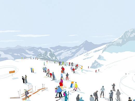  滑雪插画#雪山风景