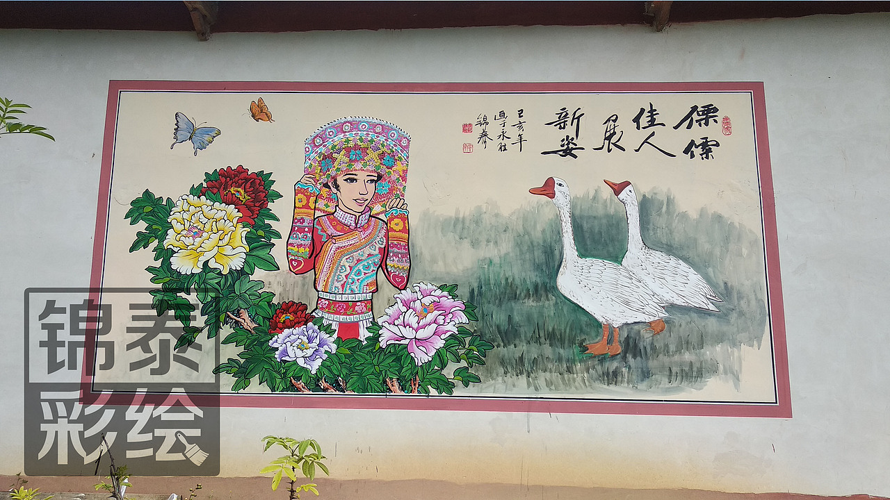 傈僳族云南傈僳族文化墙体彩绘壁画墙绘傈僳族服饰