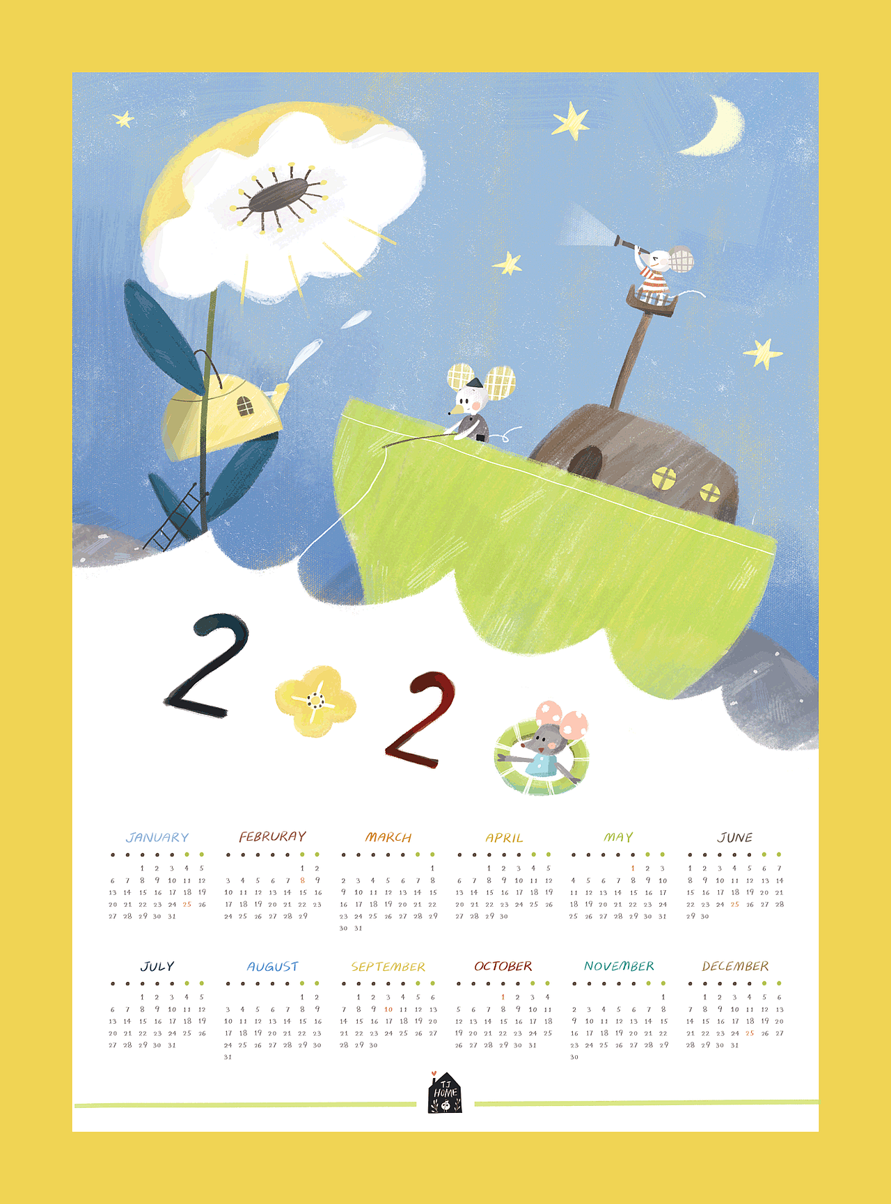 《花与小鼠》插画年历（图ZMTk1MzcwMjgw） - 商业插画 - 站酷设计师插画师TJ童捷原创素材 - 站酷ZCOOL