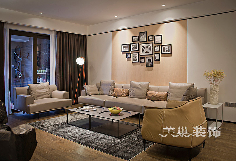 中海锦苑装修效果图140平四室两厅现代简约风格设计方案---沙发背景墙