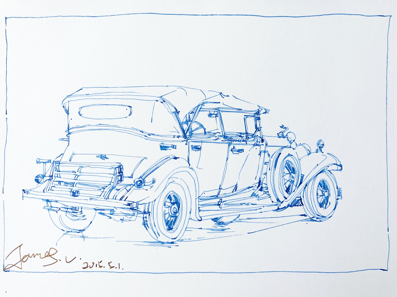 一组复古老爷车的速写