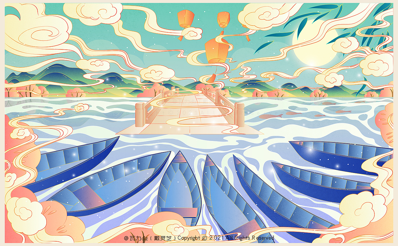 杭州西湖十景系列插画-用ai矢量绘制|插画|艺术插画|戴灵芝 - 原创作