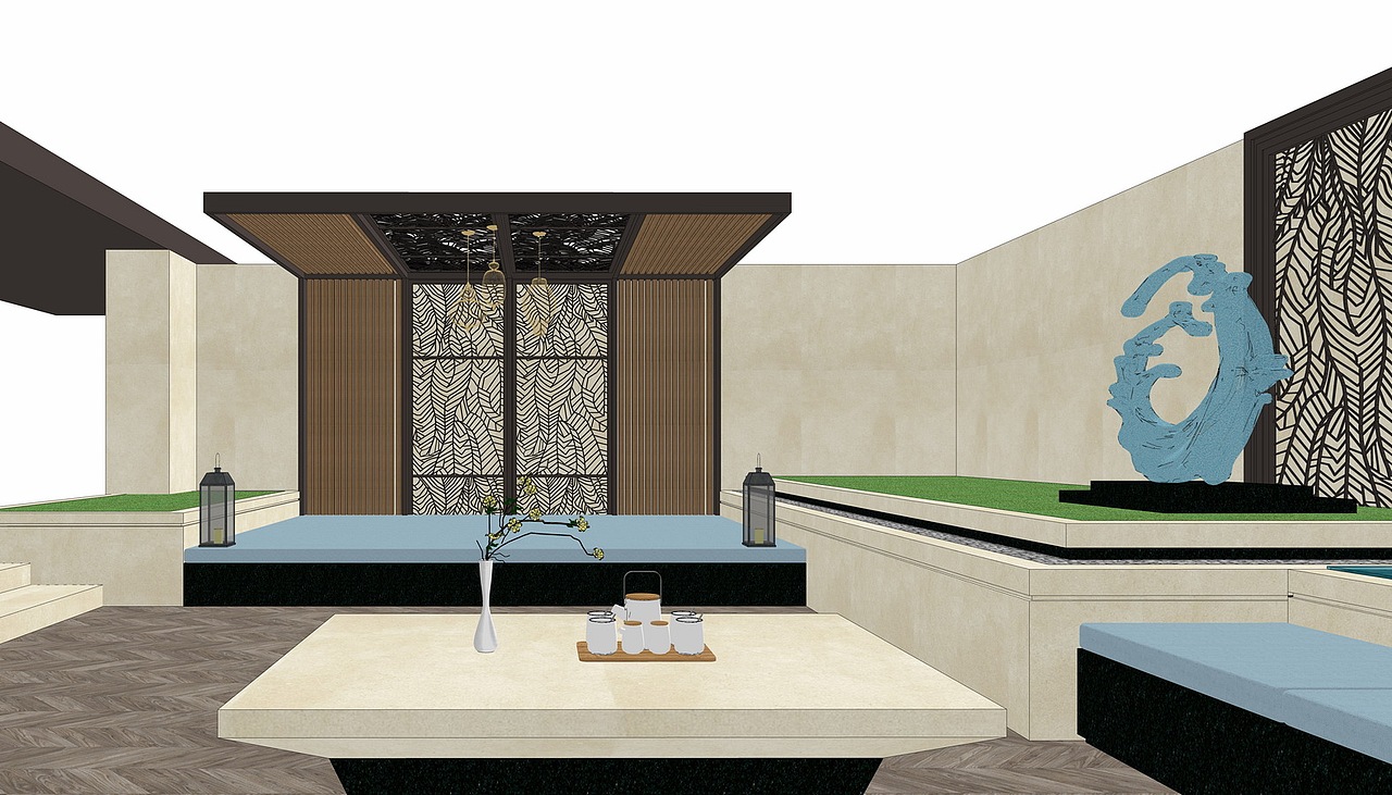 酒店式庭院景观SU模型下载