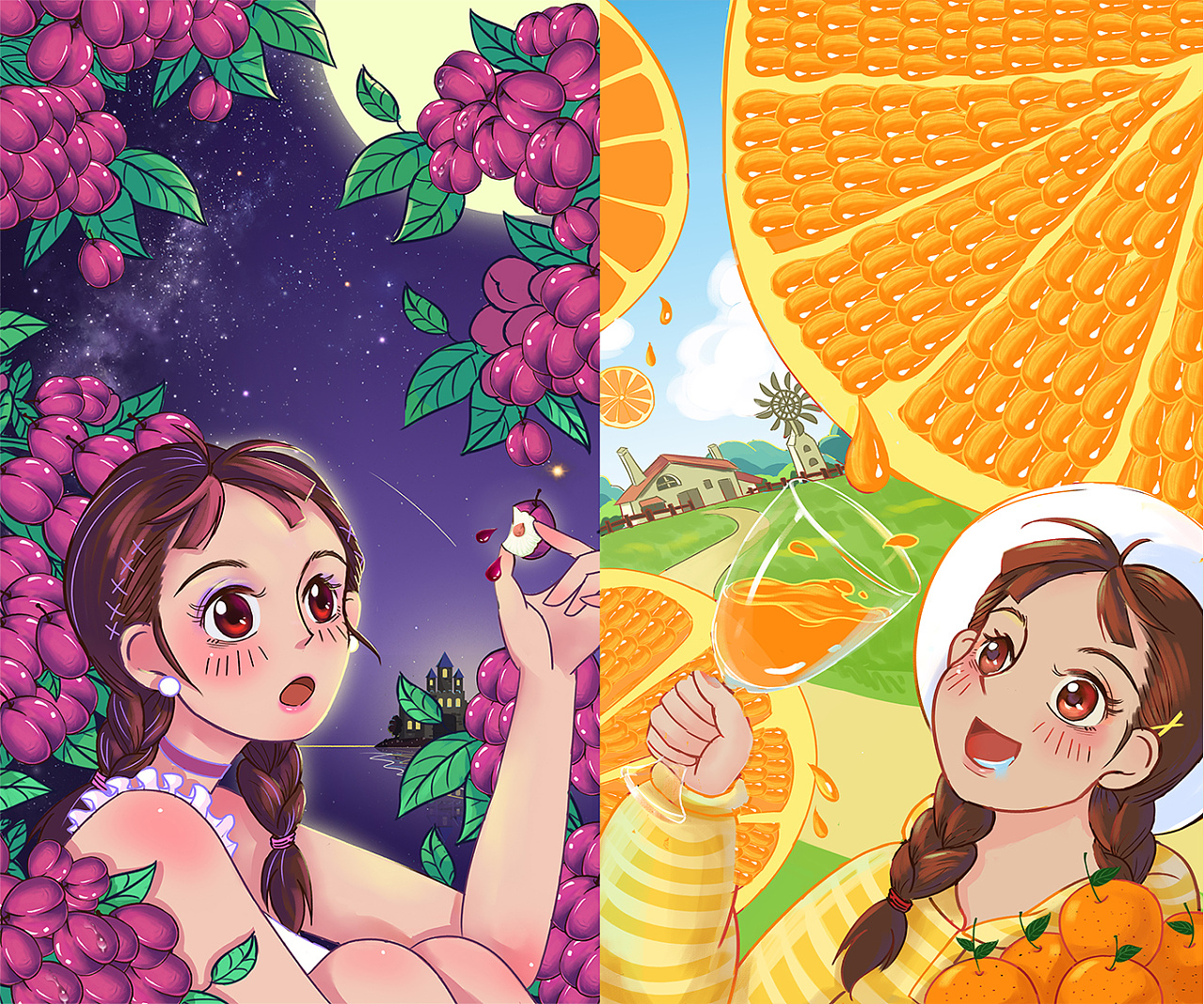 包装插画设计—橘子粉,酸梅粉