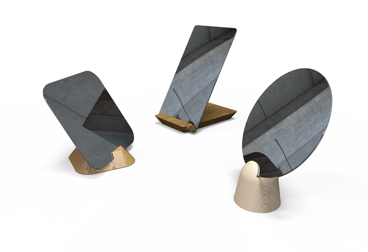 简约设计镜子木头底座