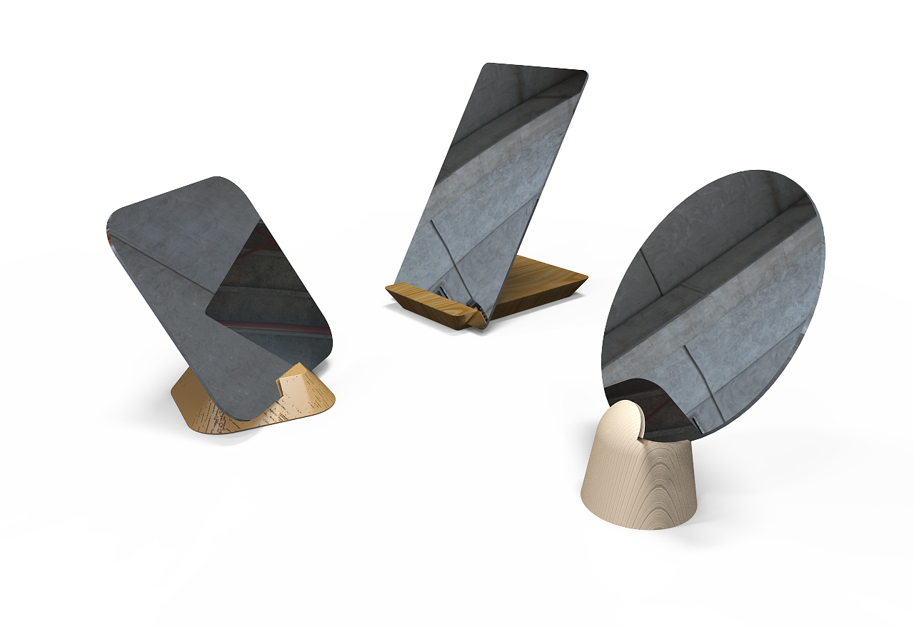 简约设计 镜子木头底座