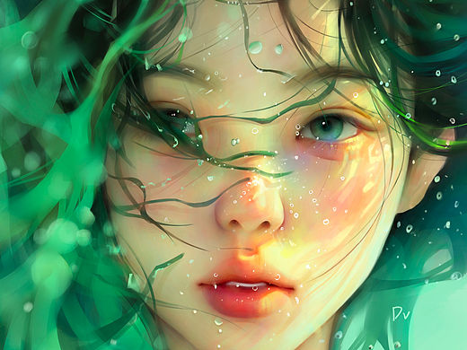 水草女孩插画