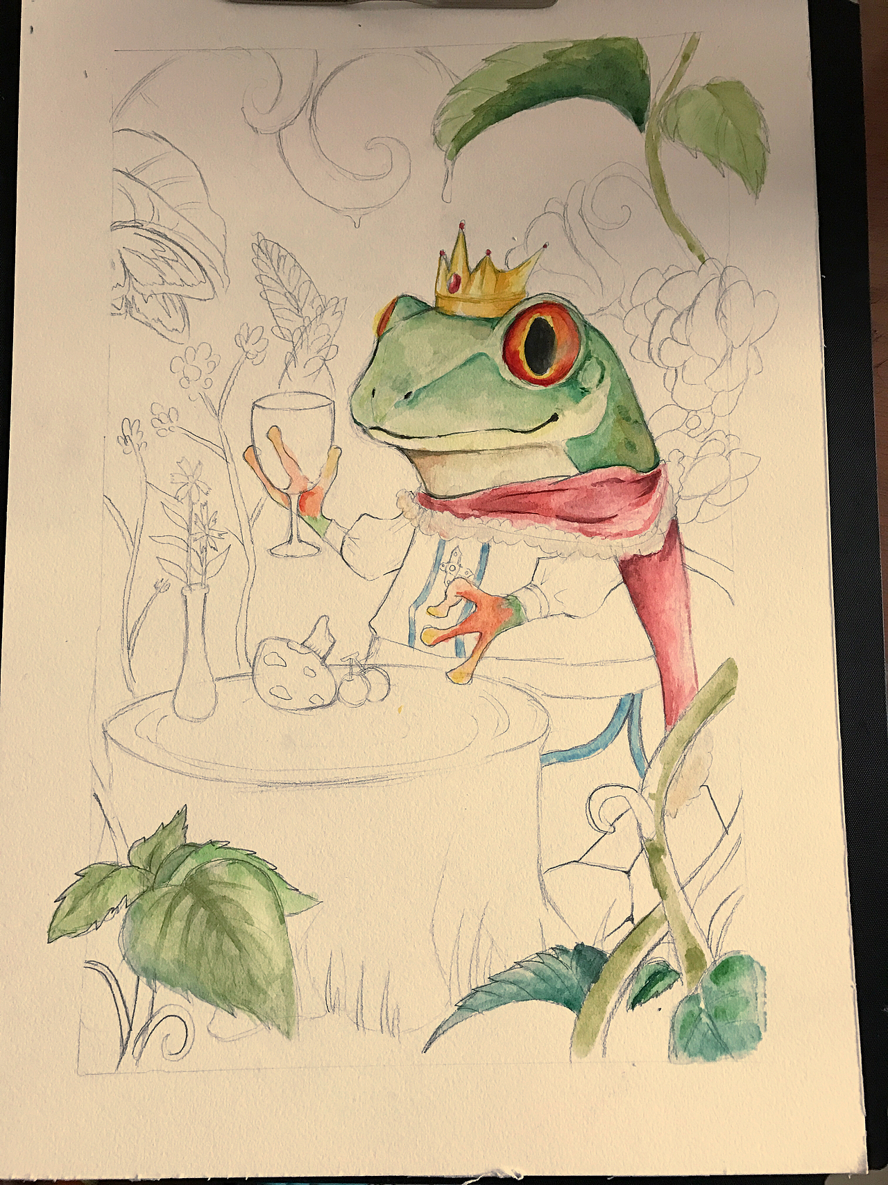 「水彩作品」青蛙王子练习作。