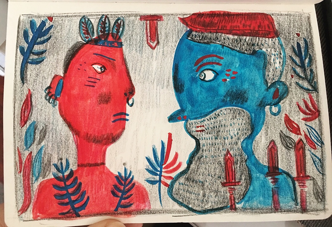 红蓝CP（图ZMTM1NzQxMzY0） - 艺术插画 - 站酷设计师CarolineStudio原创素材 - 站酷ZCOOL