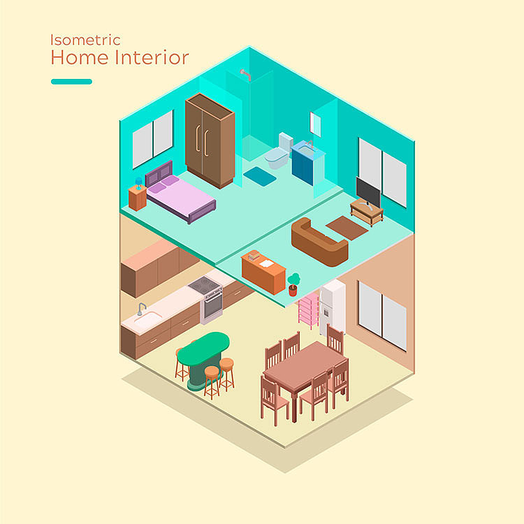 2.5d室内展示空间家居生活装修智能物联网AI插画设计