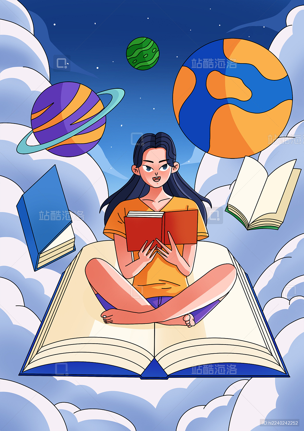 世界读书日女孩在书中遨游|插画|商业插画|ampm13 - 原创作品 - 站酷