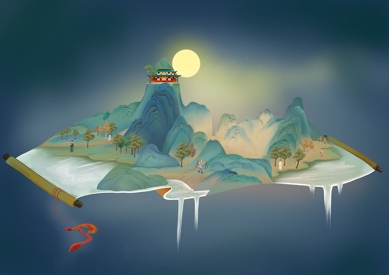 山水迢迢卷轴上|插画|创作习作|木一橙 - 原创作品 - 站酷 (zcool)